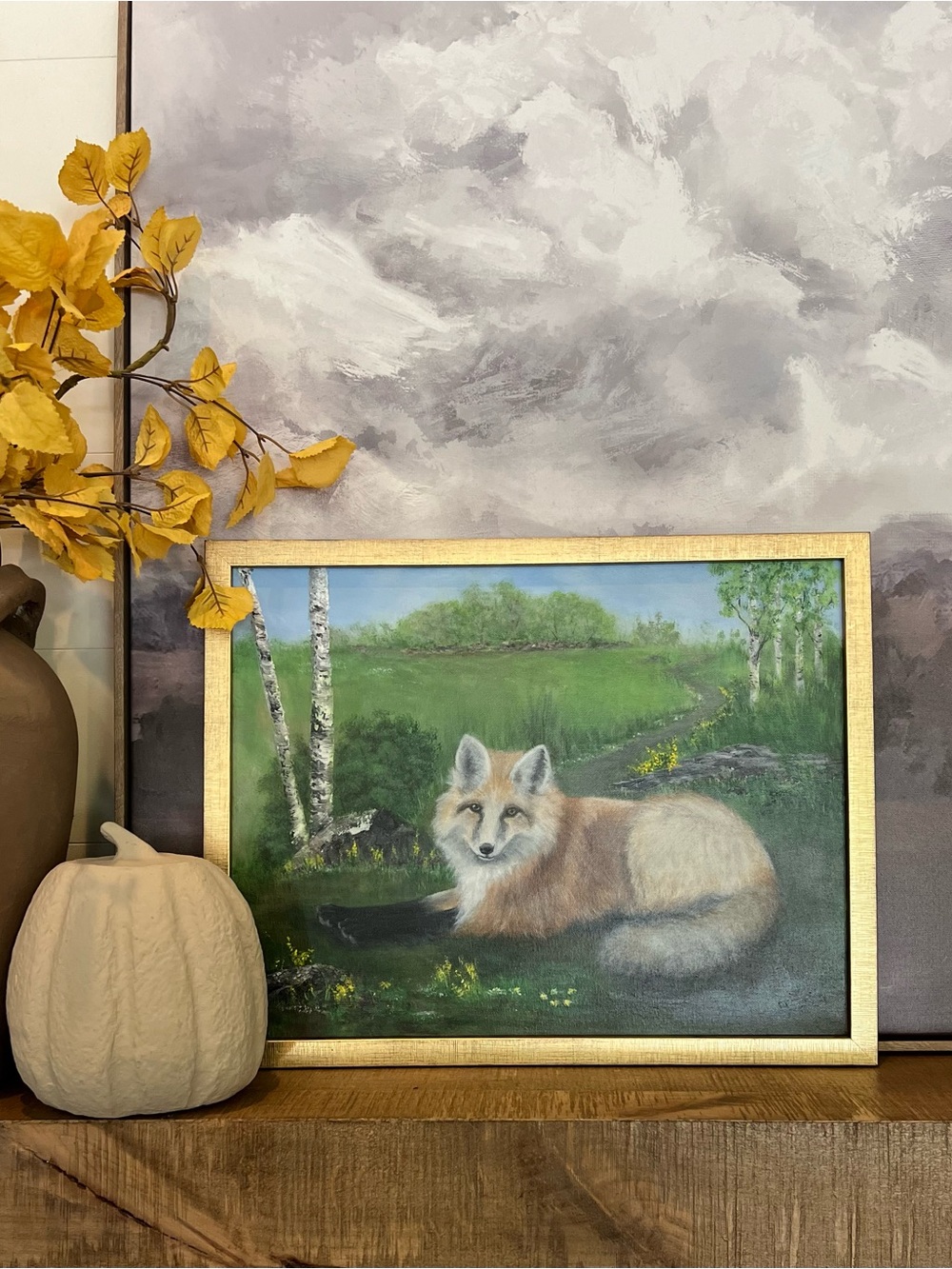 Originals Signed Fox Oil Painting Framed "The Vixen" 15x29”